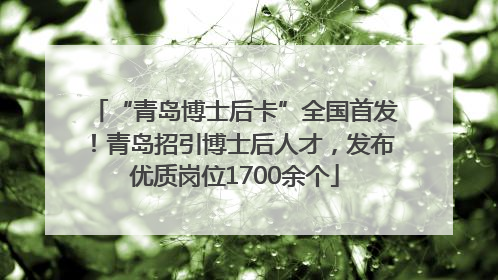 “青岛博士后卡”全国首发！青岛招引博士后人才，发布优质岗位1700余个